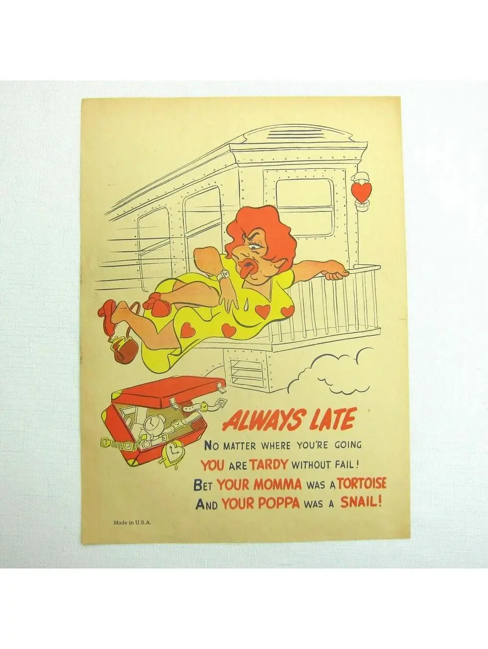 Vintage Vinegar Valentine Always Late Penny Dreadful Sarcasm Insult Ephemera